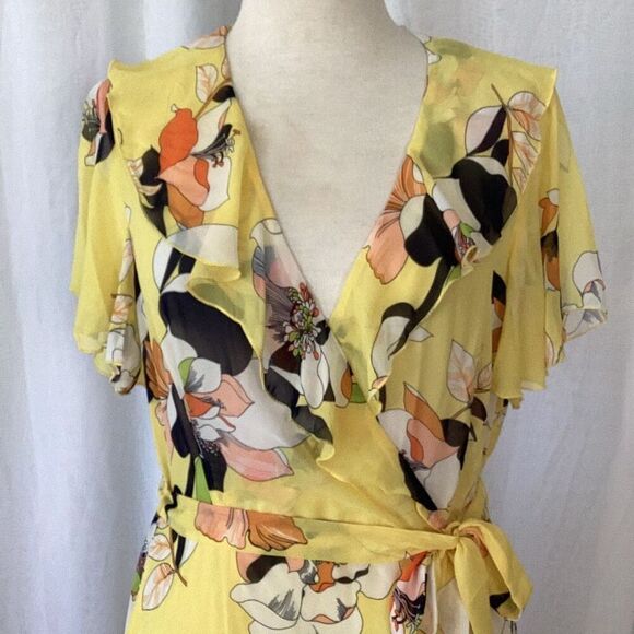 Kate And Lily Yellow Chiffon Ruffle Dress Women’s 14 Beautiful Floral Maxi - Picture 3 of 7